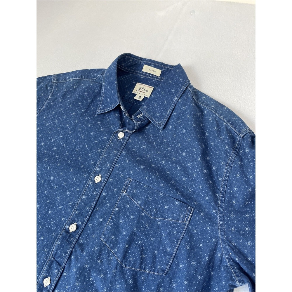J. Crew Indigo-dyed button up shirt classic fit mens size M blue abstract print